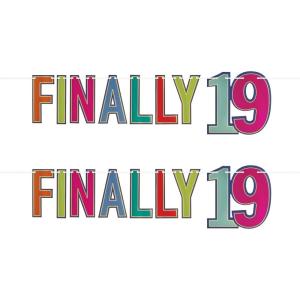 Beistle 2 Piece Elegant Multi-Color Finally 19 Birthday Banners, Bday Party Decorations, Milestone Celebrations