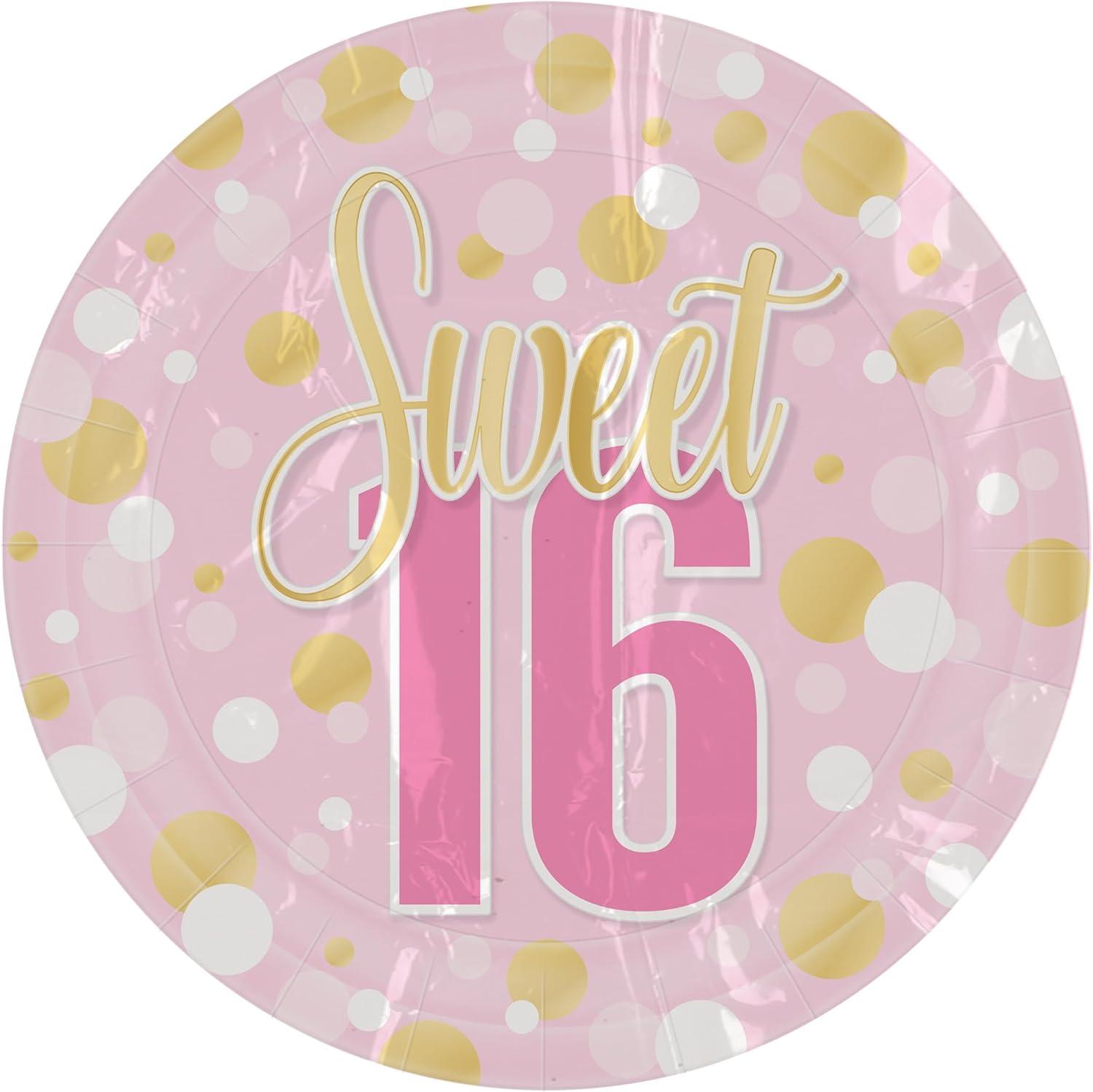image:imageBeistle Sweet 16 Paper Plates 16 Pack Pink and Gold Sixteenth Birthday Party Tableware with Polka Dot Design Round Disposable Dessert and Meal Plates for Milestone Celebrations amp Event Tables 9