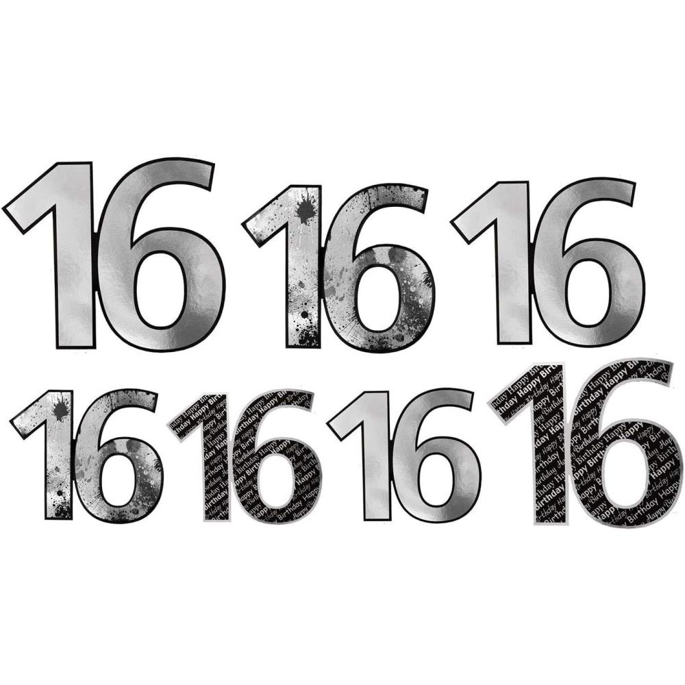 image:imageBeistle 16th Birthday Party Supplies Boy 16th Foil Silver and Black Cutouts Assorted Size 65 Inch 875 Inch 1075 Inch Pack 84