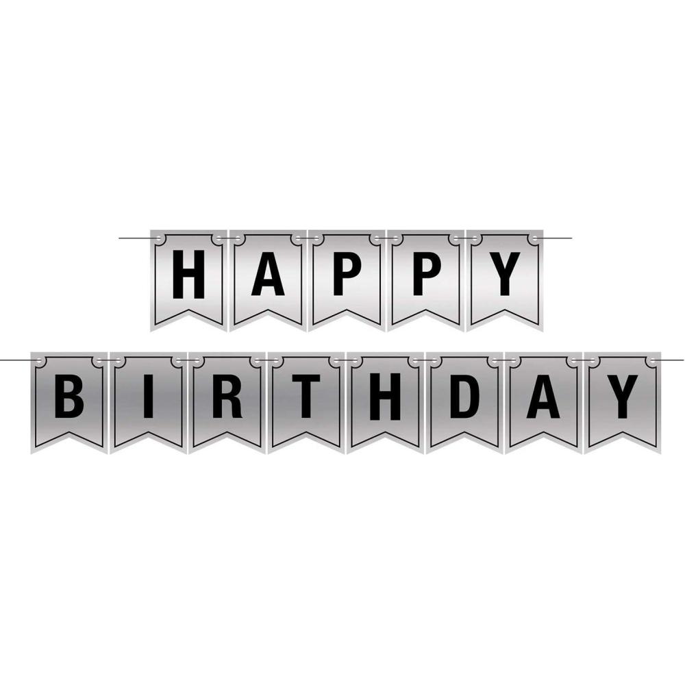 image:imageBeistle 16th Birthday Party Supplies Boy Foil Silver and Black Happy Birthday Streamer 6 Inch x 12 Feet Pack 12