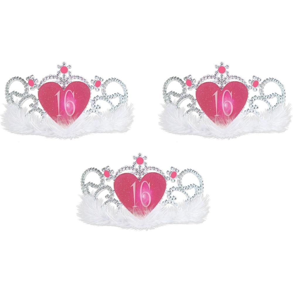 image:imageBeistle 60014 Plastic LightUp 16 Tiara One Size Fits Most PinkSilverWhite 3 Piece Pack
