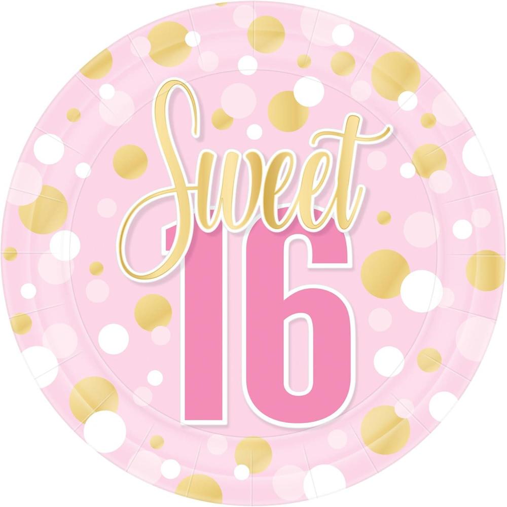 image:imageBeistle Sweet 16 Paper Plates 16 Pack Pink and Gold Sixteenth Birthday Party Tableware with Polka Dot Design Round Disposable Dessert and Meal Plates for Milestone Celebrations amp Event Tables 9