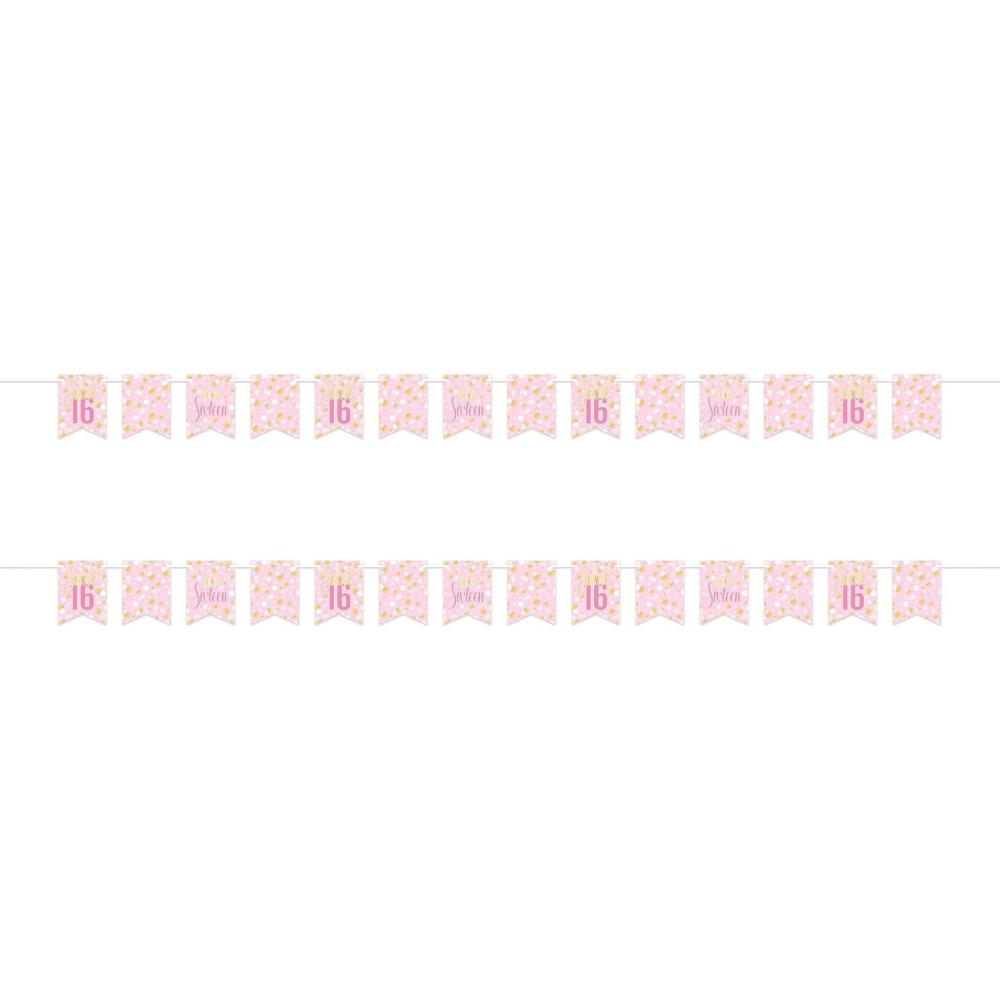 image:imageBeistle Sweet 16 Streamers 2 Pack Pink amp Gold Sweet Sixteen Pennant Banners Cardstock Flag Garlands with Ribbon for Birthday Parties Wall Dcor Photo Booth Backdrops amp Event Displays 6 x 8