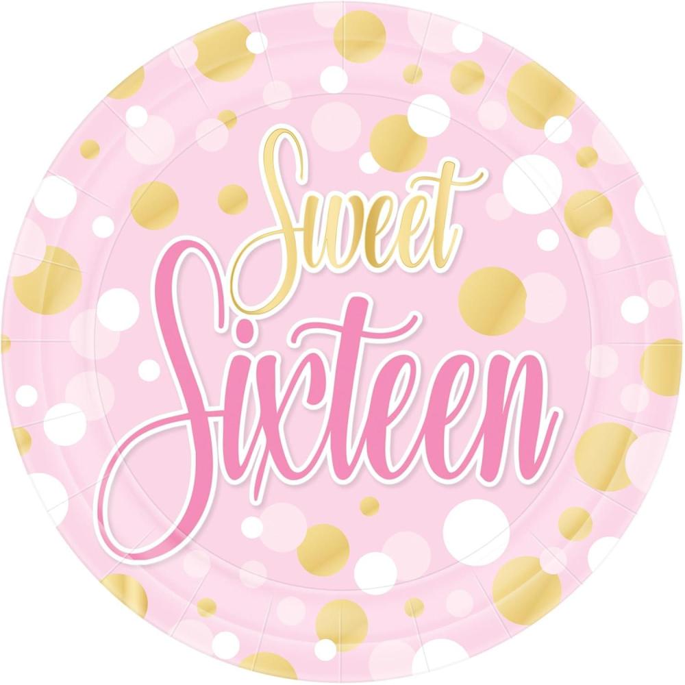 image:imageBeistle Sweet Sixteen Paper Plates 16 Pack Pink and Gold 16th Birthday Party Tableware Polka Dot Design Round Disposable Dessert amp Appetizer Plates for Milestone Celebrations amp Event Tables 7