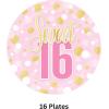 Beistle Sweet 16 Paper Plates – 16 Pack, Pink and Gold Sixteenth Birthday Party Tableware with Polka Dot Design, Round Disposable Dessert and Meal Plates for Milestone Celebrations & Event Tables, 9″
