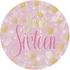 Beistle Sweet Sixteen Paper Plates – 16 Pack, Pink and Gold 16th Birthday Party Tableware, Polka Dot Design, Round Disposable Dessert & Appetizer Plates for Milestone Celebrations & Event Tables, 7″