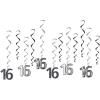 Beistle 16th Birthday Party Supplies Boy, Foil Silver and Black 16th Hanging Whirls 17.5 Inch to 31.5 Inch, Pack 72