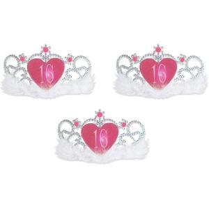 Beistle 60014 Plastic Light-Up “16” Tiara, One Size Fits Most, (Pink/Silver/White), 3 Piece Pack