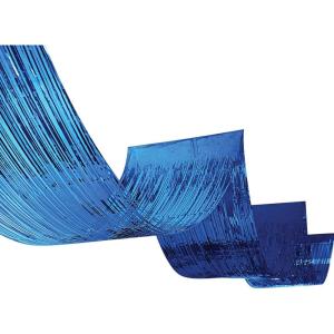 Beistle Blue Metallic Fringe Ceiling Curtain – 1-Ply Shimmer Streamer Decoration with Double-Sided Tape, Hanging Ceiling & Wall Décor for Parties, Banquets, Photo Backdrops & Event Styling, 19½” x 16′