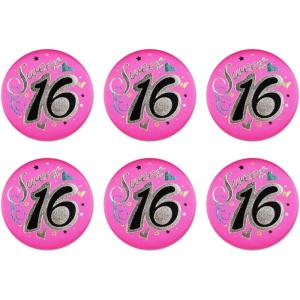 Beistle Sweet 16 Buttons 6 Piece, 2.5″, Multicolored