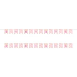 Beistle Sweet 16 Streamers – 2 Pack, Pink & Gold Sweet Sixteen Pennant Banners, Cardstock Flag Garlands with Ribbon for Birthday Parties, Wall Décor, Photo Booth Backdrops & Event Displays, 6″ x 8′
