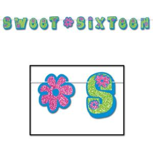 Glittered Sweet Sixteen Streamer Party Accessory (1 count) (1/Pkg)