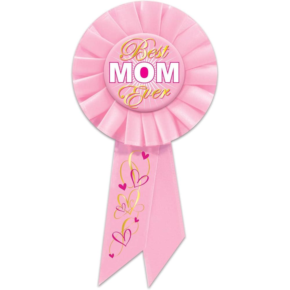 image:imageBeistle Best Mom Ever Rosettes 2 Pack Pink Award Rosette Pins Decorative Rosettes with Ribbon Tails for Mothers Day Celebrations Appreciation Events Photo Displays amp Dcor Accents 3 x 6