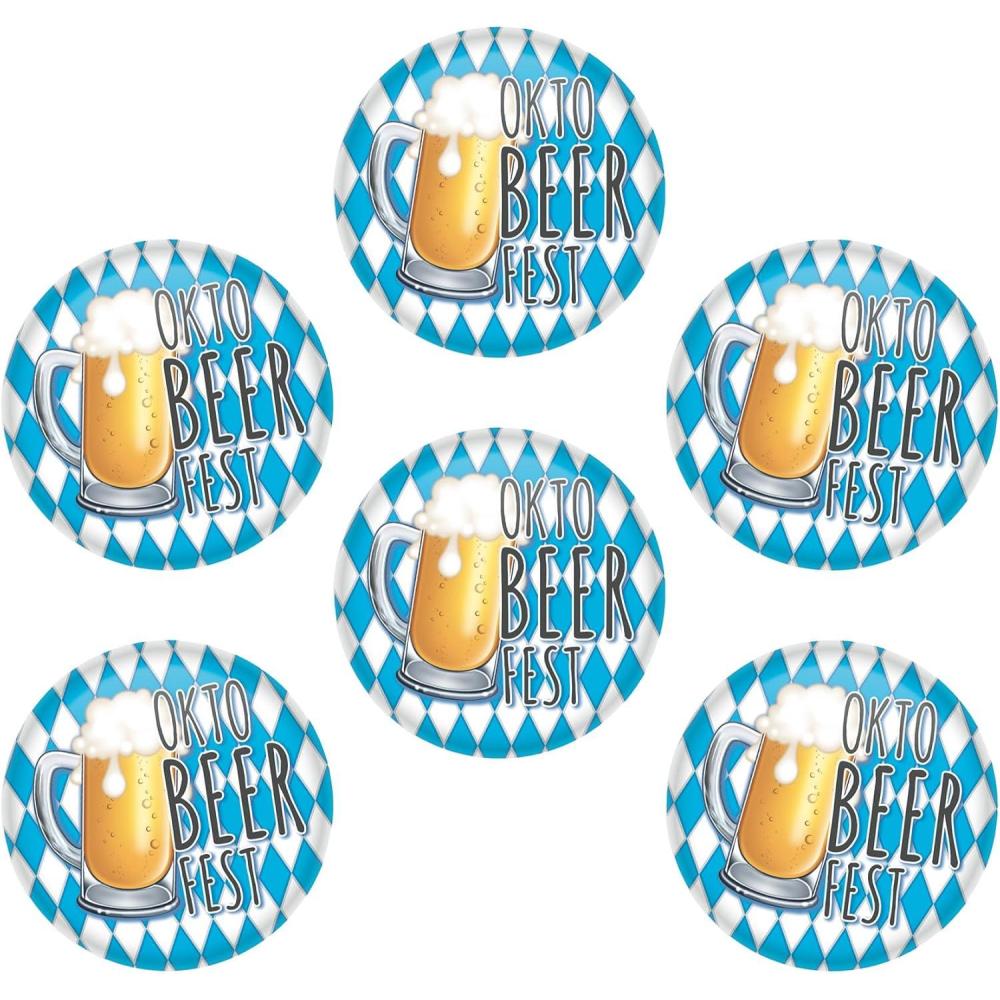 image:imageBeistle 6 Piece Pinback Bavarian Oktoberfest Buttons for German Theme Beer Festival Party Favors