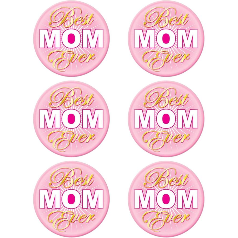 image:imageBeistle Best Mom Ever Buttons  6 Pack Pink Award Style Button Pins Metal PinBack Badges for Mothers Day Celebrations Appreciation Events Photo Booth Props and Sentimental Gift Accents 2
