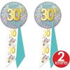 Beistle 2 Piece Happy 30th Birthday Party Favors, Wearable Rosette Button Pins