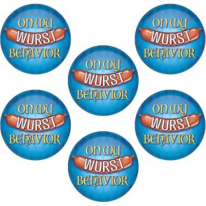 Beistle 6 Piece 2″ Metal On My Wurst Behavior Bavarian Oktoberfest Button Pins German Themed Party Supplies