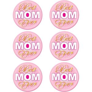 Beistle Best Mom Ever Buttons – 6 Pack, Pink Award Style Button Pins, Metal Pin-Back Badges for Mother’s Day Celebrations, Appreciation Events, Photo Booth Props, and Sentimental Gift Accents, 2”