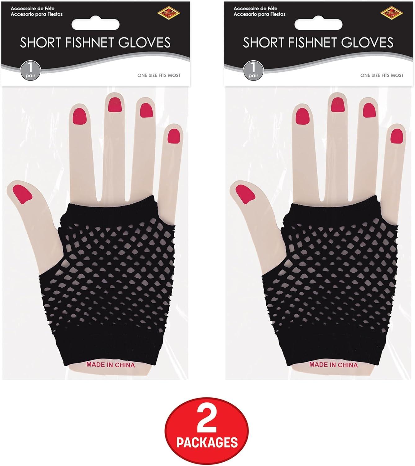image:imageBeistle Black Short Fishnet Gloves 2 Pairs Fingerless Stretch Mesh Costume Accessories with Elastic Wrist Cuffs Retro 80s Party Wear Halloween Outfit Accents for Dance Rave Themed Events