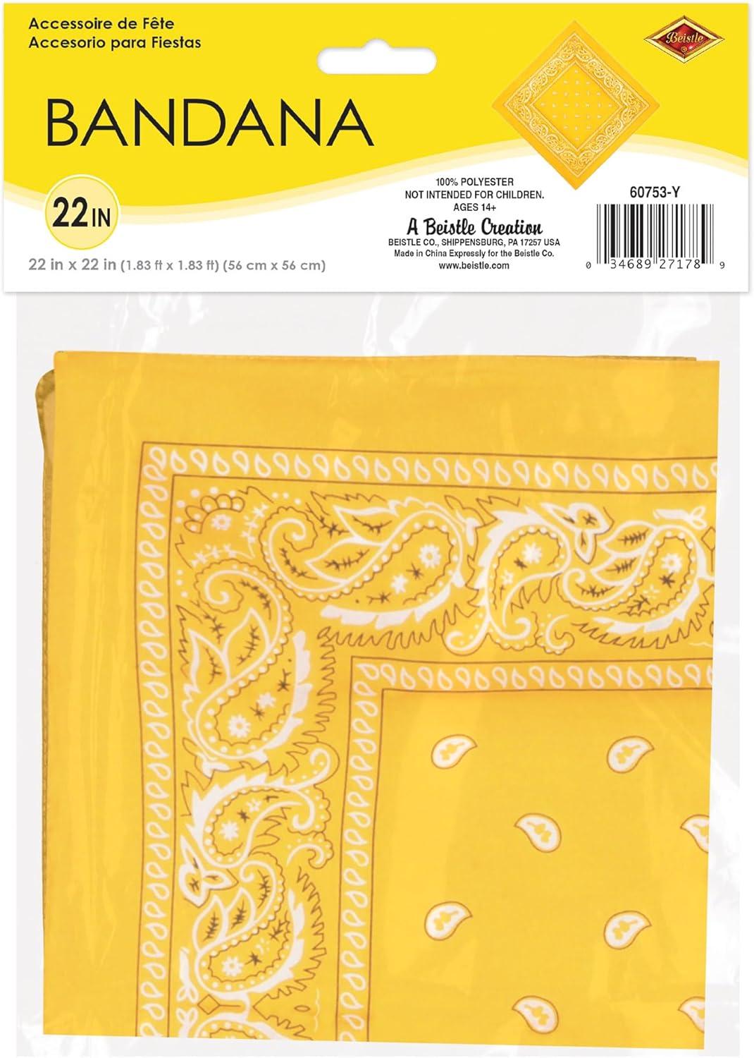 image:imageBeistle Yellow Fabric Bandanas 3 Pack Polyester Paisley Head Scarf Squares Western Cowboy Rodeo Festival Wearables Country Costume Accessories Neck Scarf Wraps amp Themed Event Dcor 22 x 22