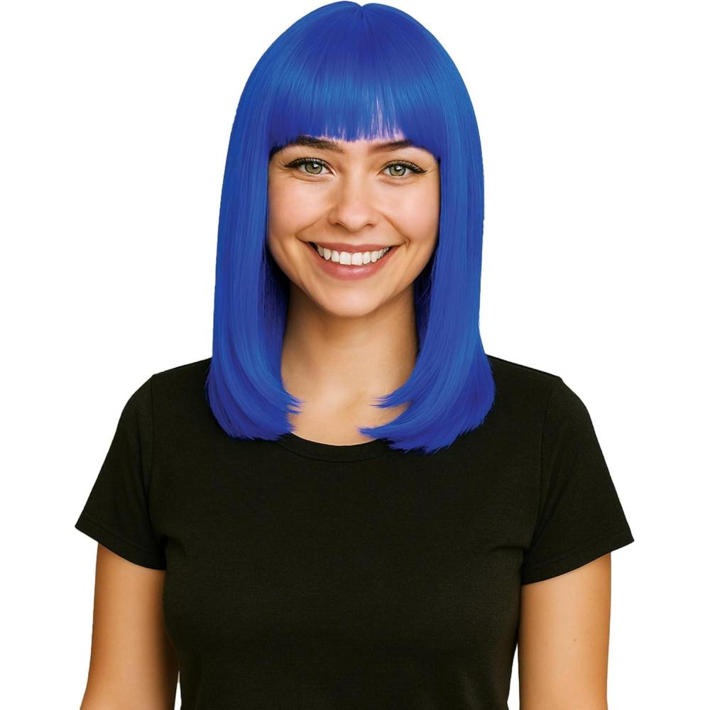 image:imageBeistle Blue Long Bob Wig Straight Synthetic Costume Wig with Bangs ShoulderLength Hair Accessory for Halloween Costumes Themed Party Wear Stage Performances Photo Booth Props amp Event Styling