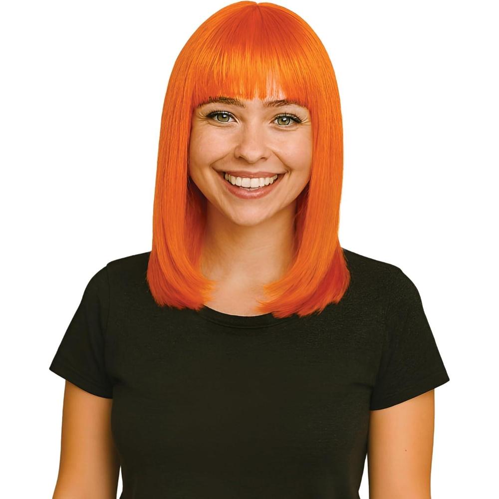 image:imageBeistle Orange Long Bob Wig  Straight Synthetic Costume Wig with Bangs ShoulderLength Hair Accessory for Halloween Costumes Themed Party Wear Stage Performances Photo Booth Props amp Event Styling