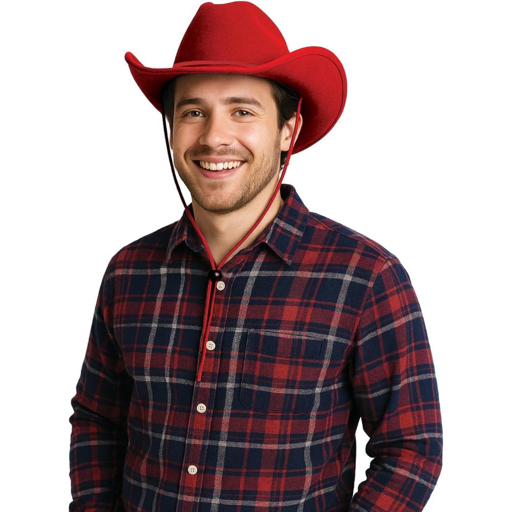 image:imageBeistle Purple Velour Cowboy Hat Western Costume Headwear with Adjustable Chin Strap Country Theme Accessory for Rodeo Parties Ranch Events Photo Booth Props and Themed DisplaysRed