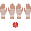 Beistle White Short Fishnet Gloves – 2 Pairs, Fingerless Stretch Mesh Costume Accessories with Elastic Wrist Cuffs, Retro 80s Party Wear, Halloween Outfit Accents for Dance Rave Themed Events