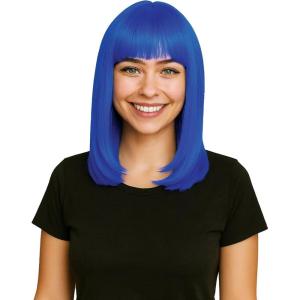 Beistle Blue Long Bob Wig – Straight Synthetic Costume Wig with Bangs, Shoulder-Length Hair Accessory for Halloween Costumes, Themed Party Wear, Stage Performances, Photo Booth Props & Event Styling