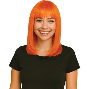 Beistle Orange Long Bob Wig – Straight Synthetic Costume Wig with Bangs, Shoulder-Length Hair Accessory for Halloween Costumes, Themed Party Wear, Stage Performances, Photo Booth Props & Event Styling
