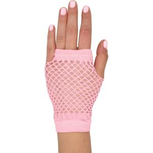 Beistle Pink Short Fishnet Gloves – 2 Pairs, Fingerless Stretch Mesh Costume Accessories with Elastic Wrist Cuffs, Retro 80s Neon Party Wear, Halloween Outfit Accents for Dance Rave Themed Events