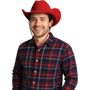 Beistle Purple Velour Cowboy Hat – Western Costume Headwear with Adjustable Chin Strap, Country Theme Accessory for Rodeo Parties, Ranch Events, Photo Booth Props, and Themed Displays(Red)