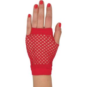 Beistle Red Short Fishnet Gloves – 2 Pairs, Fingerless Stretch Mesh Costume Accessories with Elastic Wrist Cuffs, Retro 80s Party Wear, Halloween Outfit Accents for Dance Rave Themed Events