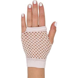Beistle White Short Fishnet Gloves – 2 Pairs, Fingerless Stretch Mesh Costume Accessories with Elastic Wrist Cuffs, Retro 80s Party Wear, Halloween Outfit Accents for Dance Rave Themed Events