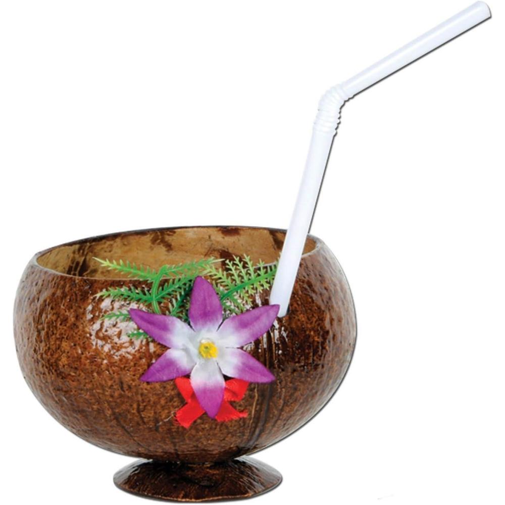 image:imageCoconut Cup and Flower with Straw Pack of 12