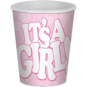 Beistle It’s A Girl Beverage Cups, 9-Ounce, Pink/White