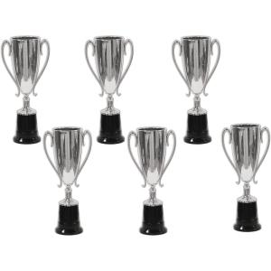 Beistle Trophy Cup Awards – 6 Pack, Silver Metallic Trophy Cups on Black Base, Classic Recognition Display for Sports Events & Team Recognition, Celebrations & Award Ceremonies, 8½”