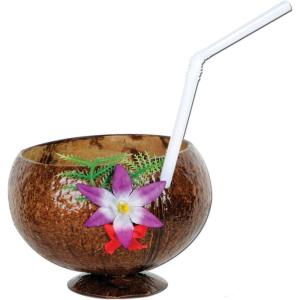 Coconut Cup and Flower with Straw Pack of 12