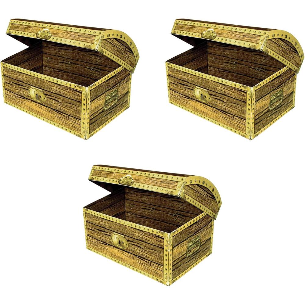 image:imageBeistle Treasure Chest Box 3 Pirate Treasure Chest Decorations with Two Designs Cardstock Assembly Props for Halloween Pirate Loot Displays Adventure Centerpiece Table Decor 11 x 8