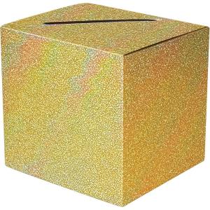 Beistle Prismatic All-Purpose Card Box – Gold Glitter Holder for Cards with Slot Top, Decorative Sparkle Collection Box for Weddings, Showers, Celebrations, Event Displays & Table Décor, 9″ x 9″