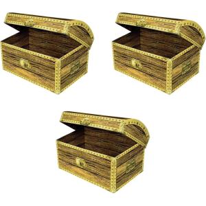 Beistle Treasure Chest Box – 3 Pirate Treasure Chest Decorations with Two Designs, Cardstock Assembly Props for Halloween Pirate Loot Displays Adventure Centerpiece Table Decor, 11¾” x 8″