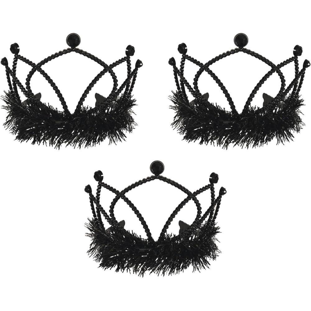 image:imageBeistle Black Plastic Tiaras  3 Pack Crown Headpieces with Metallic Fringe Spirit Headwear for Stage Performances Halloween Costumes Photo Booth Props Themed Events amp Novelty Party Wear