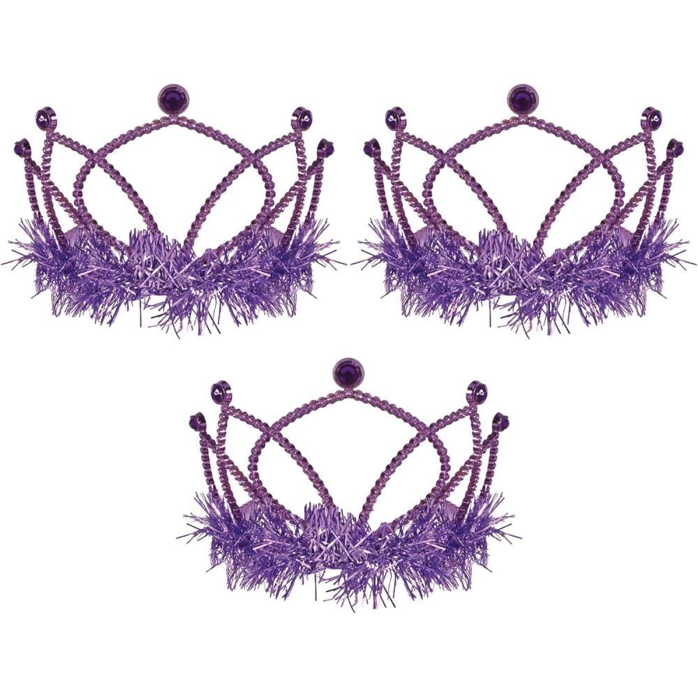 image:imageBeistle Purple Plastic Tiaras 3 Pack Crown Headpieces with Metallic Fringe Spirit Headwear for Stage Performances Halloween Costumes Photo Booth Props Themed Events amp Novelty Party Wear