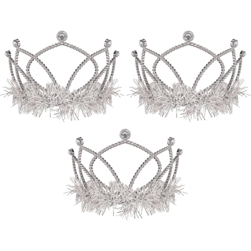 image:imageBeistle Silver Plastic Tiaras 3 Pack Crown Headpieces with Metallic Fringe Spirit Headwear for Stage Performances Halloween Costumes Photo Booth Props Themed Events amp Novelty Party Wear