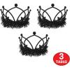 Beistle Black Plastic Tiaras – 3 Pack, Crown Headpieces with Metallic Fringe, Spirit Headwear for Stage Performances, Halloween Costumes, Photo Booth Props, Themed Events & Novelty Party Wear