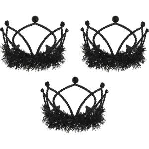 Beistle Black Plastic Tiaras – 3 Pack, Crown Headpieces with Metallic Fringe, Spirit Headwear for Stage Performances, Halloween Costumes, Photo Booth Props, Themed Events & Novelty Party Wear