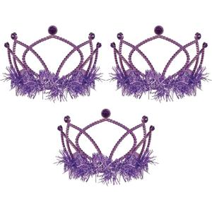 Beistle Purple Plastic Tiaras – 3 Pack, Crown Headpieces with Metallic Fringe, Spirit Headwear for Stage Performances, Halloween Costumes, Photo Booth Props, Themed Events & Novelty Party Wear