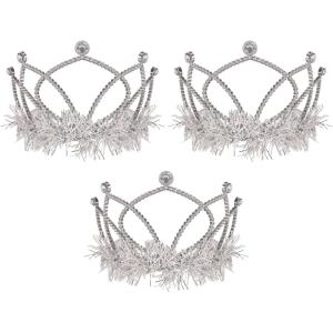 Beistle Silver Plastic Tiaras – 3 Pack, Crown Headpieces with Metallic Fringe, Spirit Headwear for Stage Performances, Halloween Costumes, Photo Booth Props, Themed Events & Novelty Party Wear