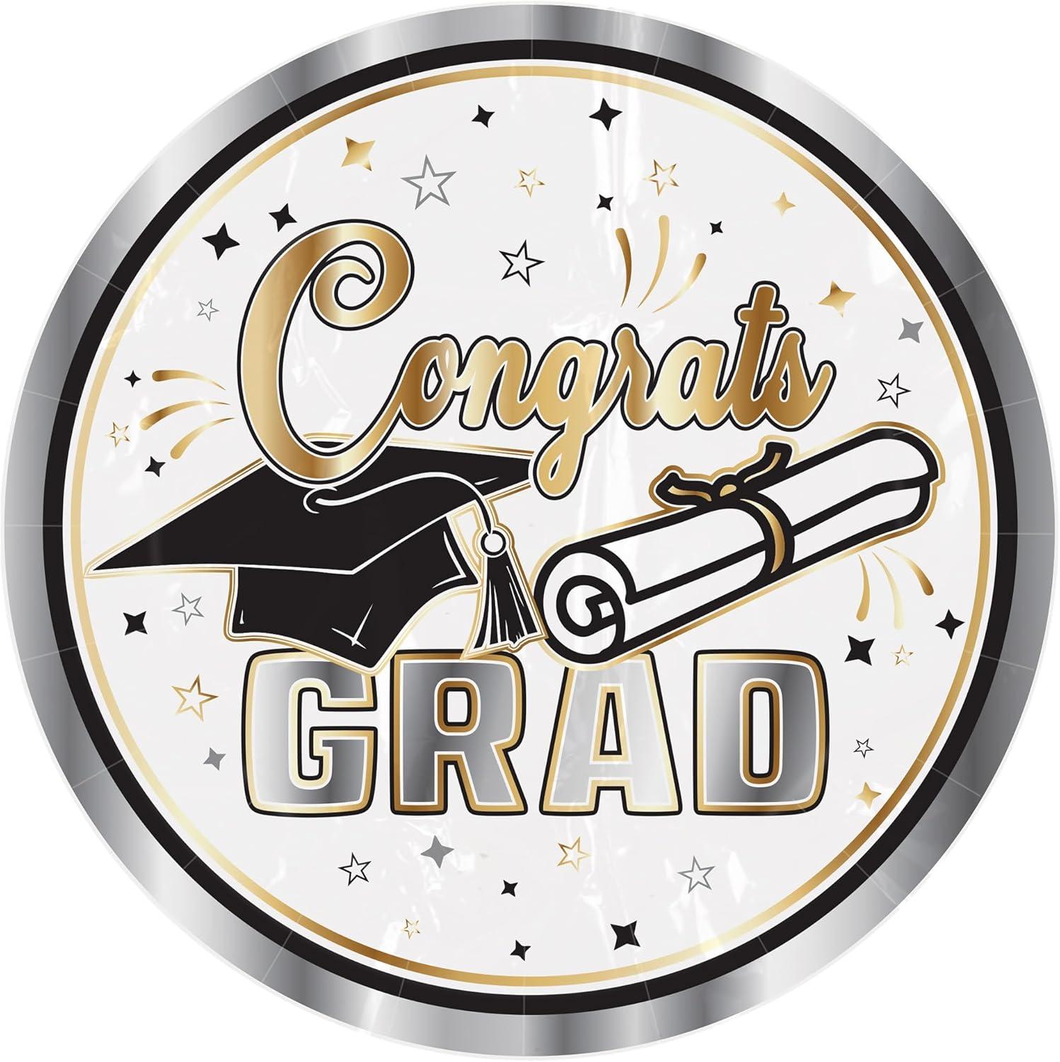 image:imageBeistle Graduation Paper Plates 16 Pack White and Silver Congrats Grad Disposable Party Tableware with Cap and Diploma Design Round Dessert Plates for Commencement Celebrations amp Parties 7