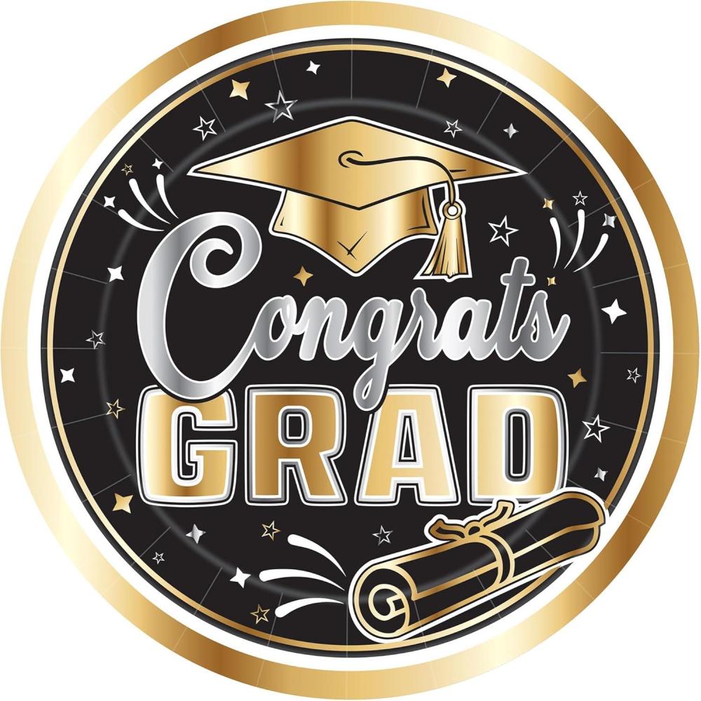 image:imageBeistle Graduation Paper Plates  16 Pack Black and Gold Congrats Grad Disposable Party Tableware with Cap and Diploma Design Round Plates for Commencement Celebrations amp Graduate Parties 9